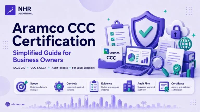 Aramco CCC certification simplified for business owners covering SACS-210, scope, controls, evidence, authorized audit firms and certification