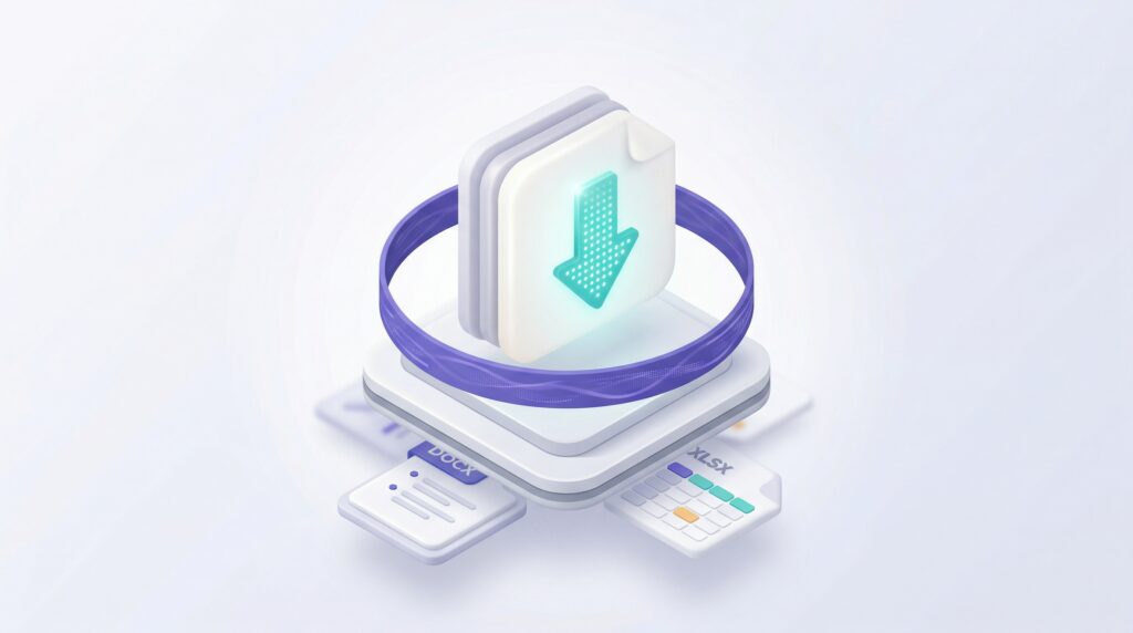 3D product shot of a digital ZIP file download containing SACS-210 Word and Excel templates.