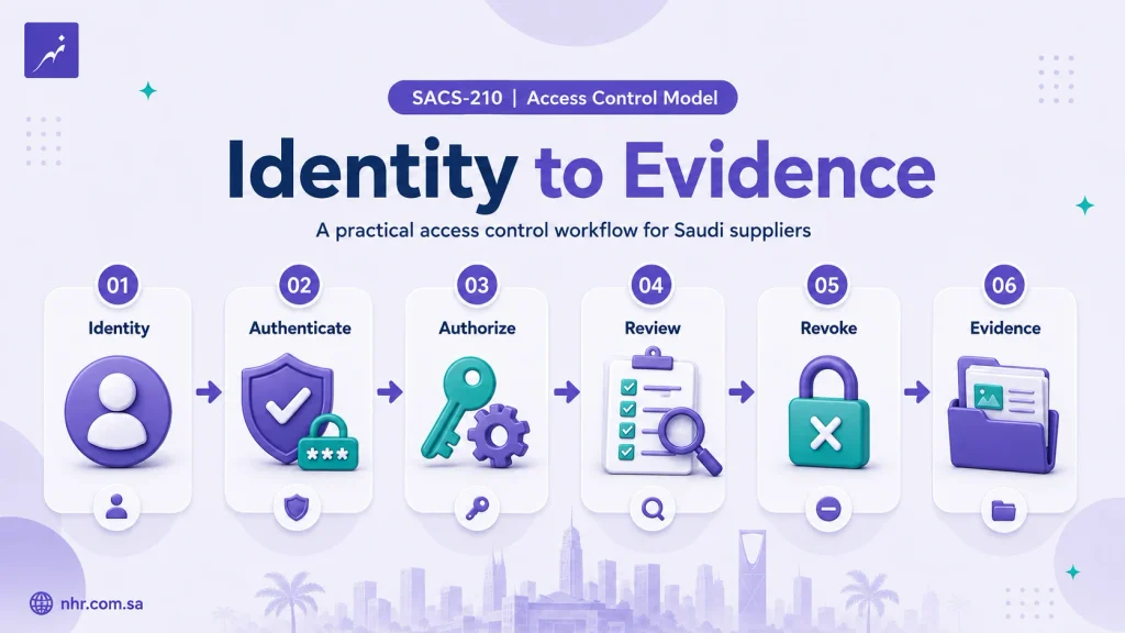 SACS-210 access control workflow from identity and authentication to authorization, review, revocation and evidence