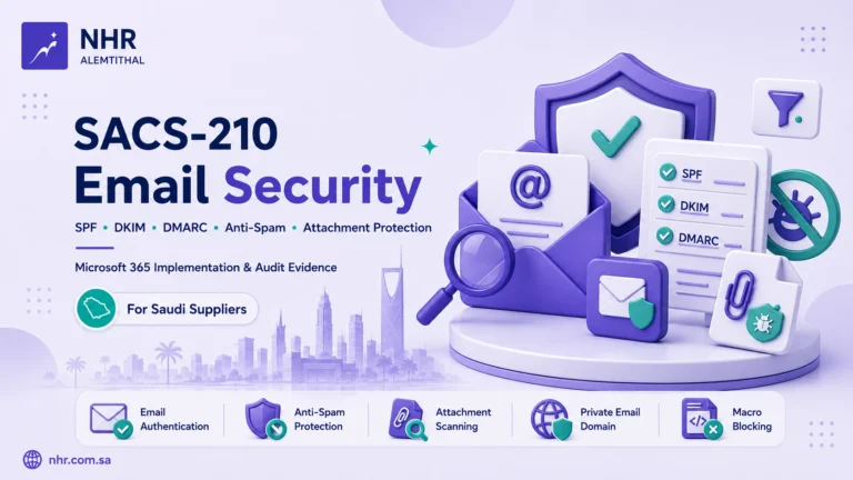 SACS-210 email security guide for Saudi suppliers covering SPF DKIM DMARC anti-spam attachment protection and Microsoft 365