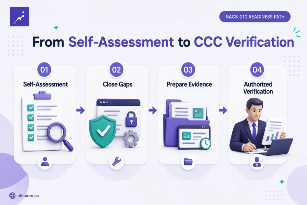 SACS-210 readiness path from self-assessment and gap closure to evidence preparation and authorized CCC verification