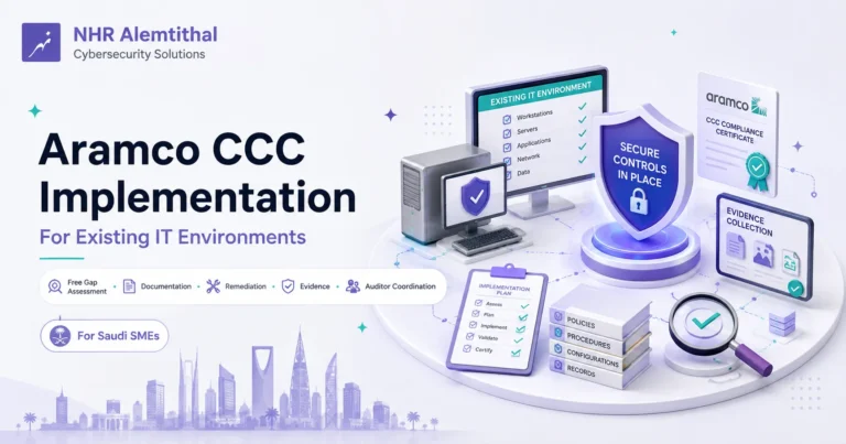 Aramco CCC implementation for Saudi SMEs using existing IT environments, including gap assessment, remediation, evidence preparation and auditor coordination