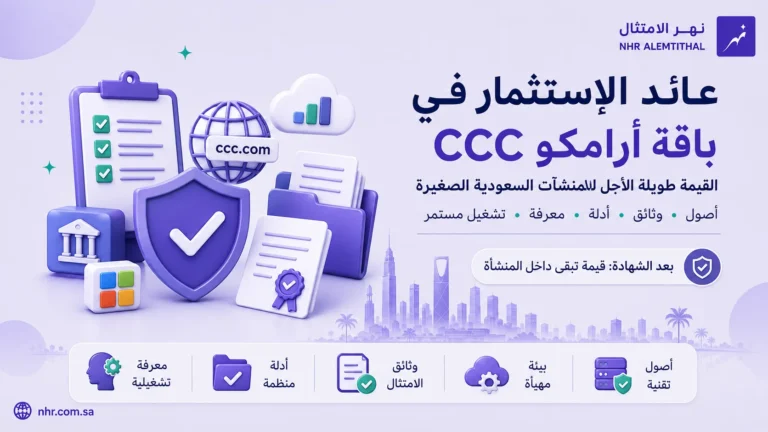 عائد الاستثمار في باقة أرامكو CCC موضحاً الأصول والبيئة والوثائق والأدلة والمعرفة التي تبقى مع المنشأة بعد التقييم