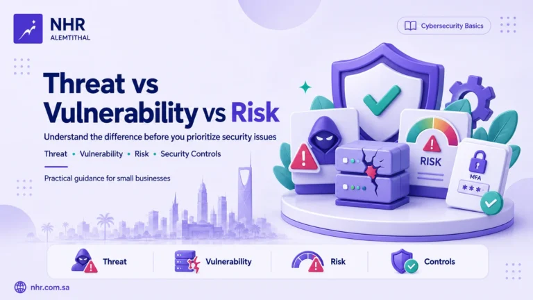 Threat vs vulnerability vs risk in cybersecurity with security controls for small businesses